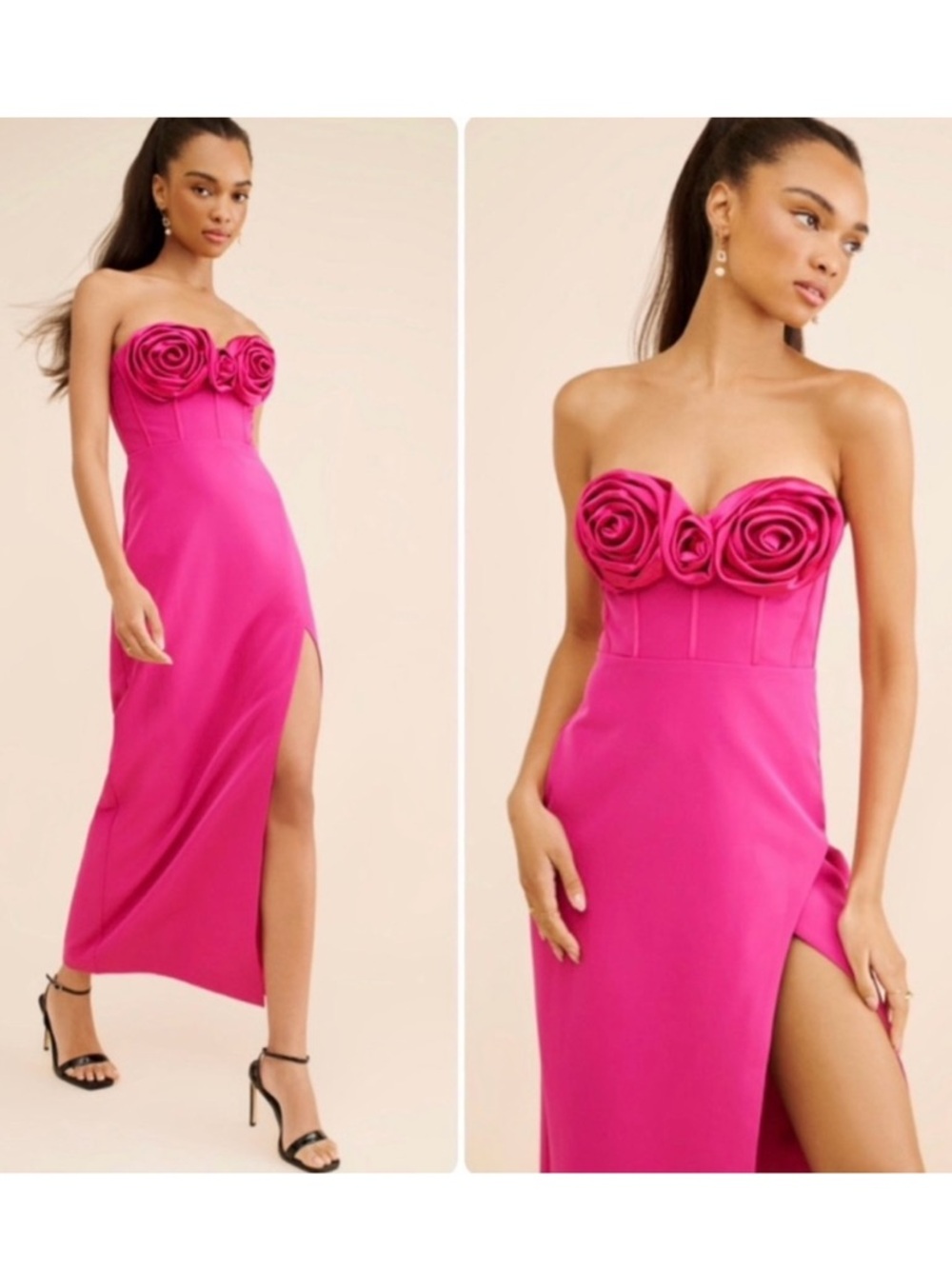 Monique Lhuillier Stella Rosette Strapless Dress
